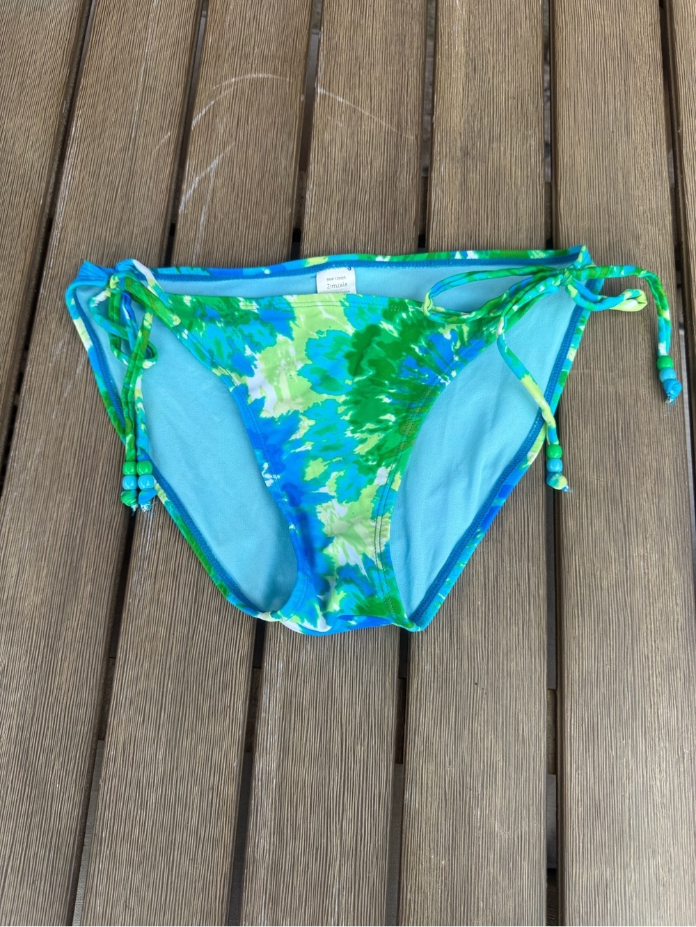 Zimzala Blue Green Tie Dye Side Tie Bikini Bottoms Size Large